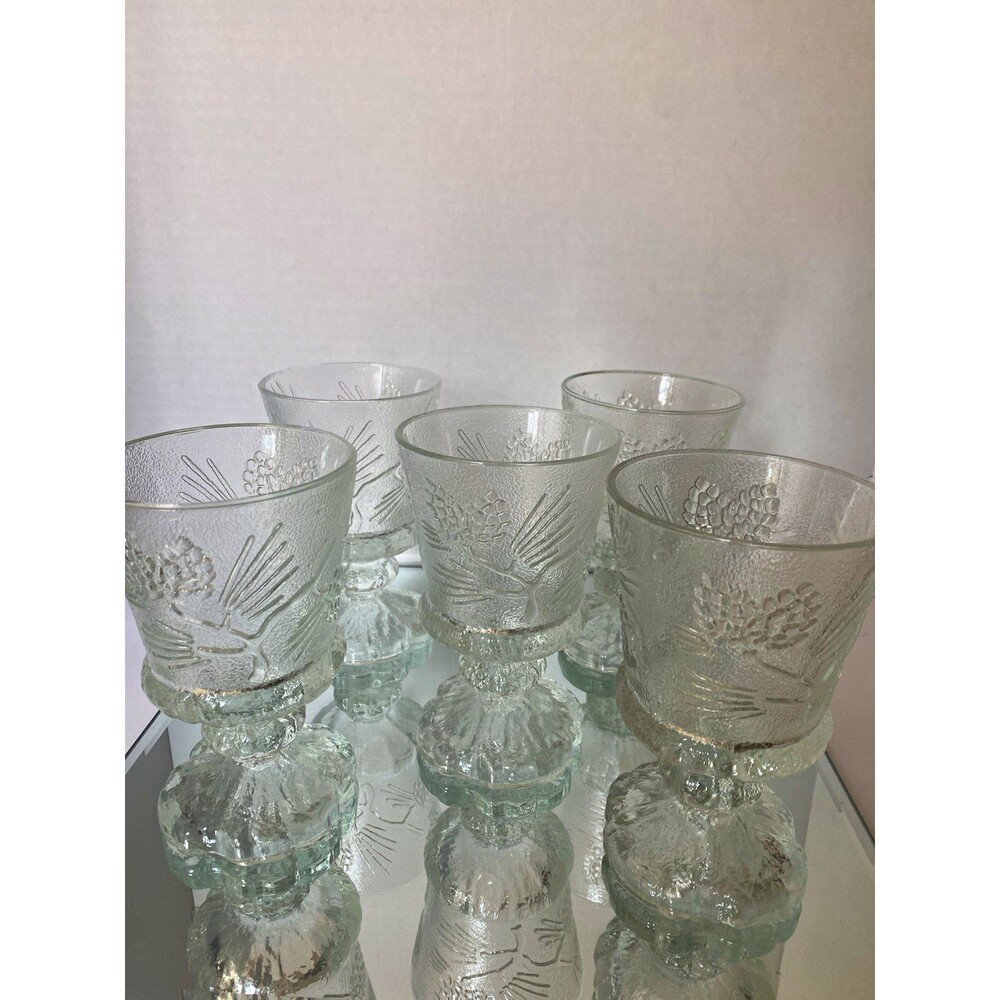 Set of 5 Vintage Tiara Ponderosa Pine Water Goblets Clear Indiana Glass Pristine